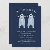 Twin Boys Bear Romper Baby Shower Invitation (Front/Back)