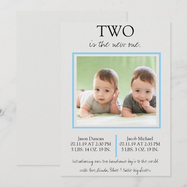 Twin Boys Birth Announcement (Front/Back)