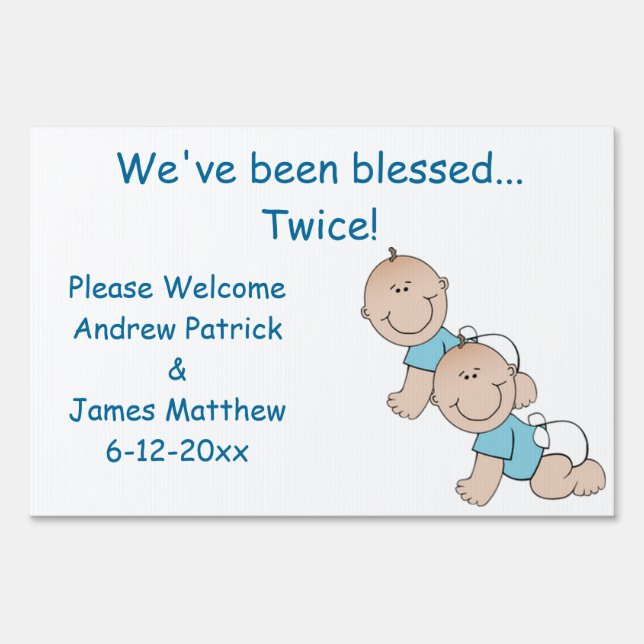 Twin Boys Birth Announcement Sign (Front)