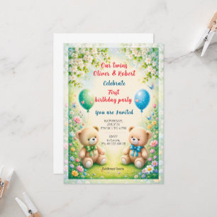 Twin boys birthday celebration invitation
