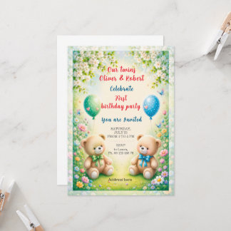 Twin boys birthday celebration invitation