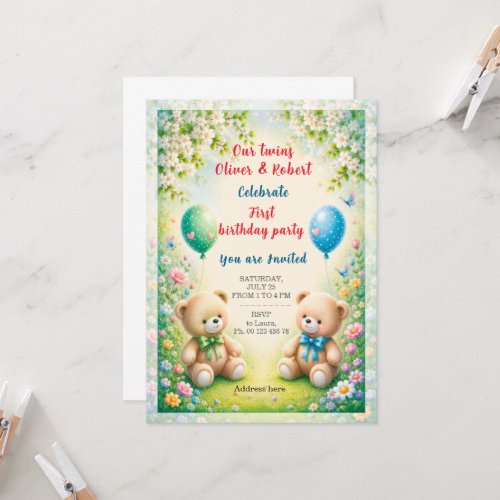 Twin boys birthday celebration invitation