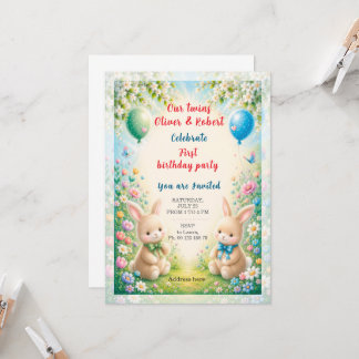 Twin boys birthday celebration invitation