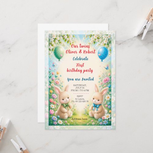 Twin boys birthday celebration invitation