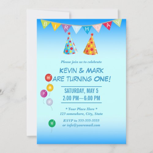 Twin Boys Birthday Party Invitation