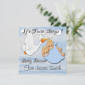 Twin Boys Blonde - Stork Baby Shower Invitations (Standing Front)