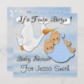 Twin Boys Blonde - Stork Baby Shower Invitations (Front/Back)