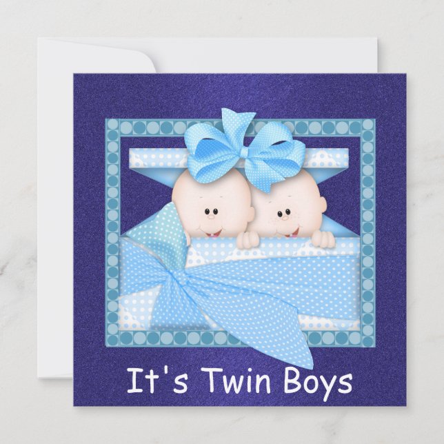 Twin BOYS BLUE Baby Shower Invitations (Front)
