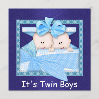 Twin BOYS BLUE Baby Shower Invitations