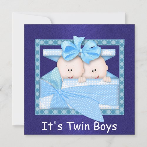 Twin BOYS BLUE Baby Shower Invitations