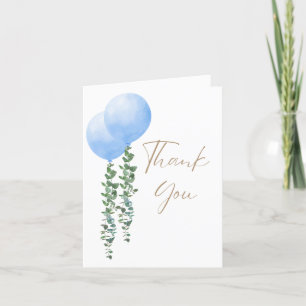Twin Boys Blue Balloon Baby Boy Watercolor Letterpress Thank You Card