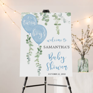 Twin boys Blue balloon baby shower welcome sign