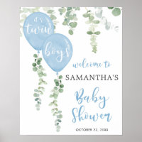 Twin boys Blue balloon baby shower welcome sign