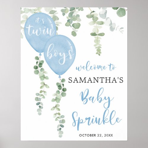 Twin boys Blue balloon baby sprinkle welcome sign