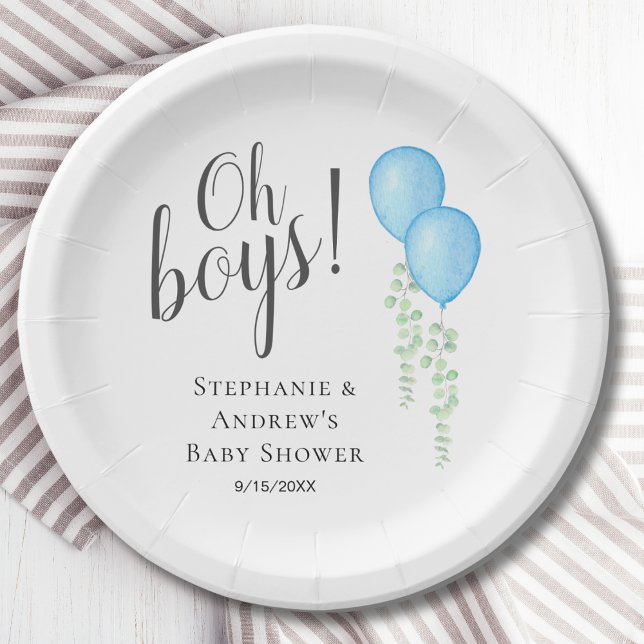 Twin Boys Blue Balloons Baby Shower Paper Plates (Creator Uploaded)