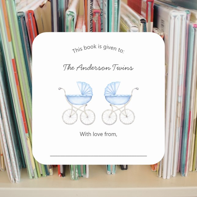 Twin Boys blue carriages Baby Shower Square Sticker (Creator Uploaded)
