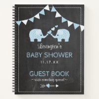 Twin Boys Blue Elephants Baby Shower Guest Book |