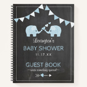 Twin Boys Blue Elephants Baby Shower Guest Book