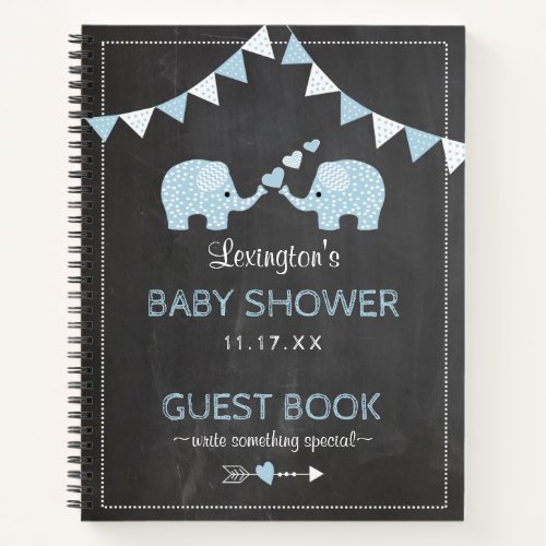 Twin Boys Blue Elephants Baby Shower Guest Book 
