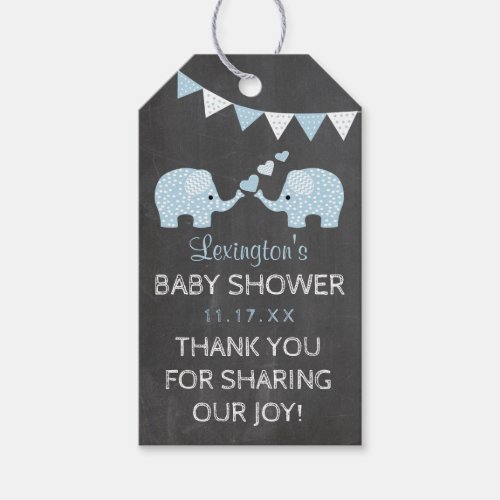 Twin Boys Blue Elephants Baby Shower Thank You Gift Tags