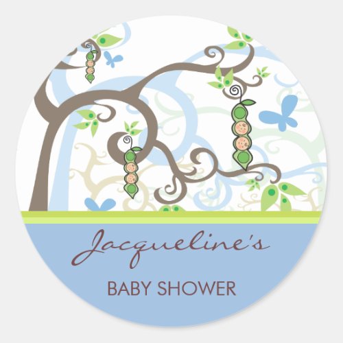 Twin Boys Blue Peas In A Pod Baby Shower Sticker
