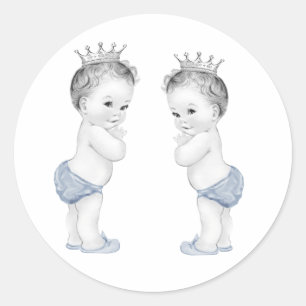 Twin Boys Blue Prince Baby Shower Stickers