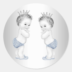 Twin Boys Blue Prince Baby Shower Stickers