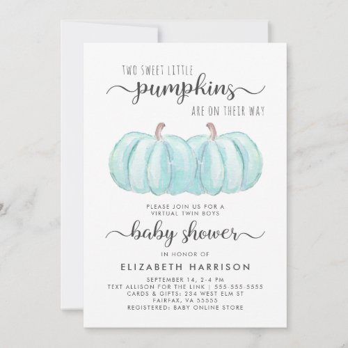Twin Boys Blue Pumpkin Virtual Baby Shower Invitation