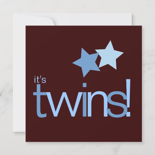 Twin Boys Blue Stars on Brown Baby Shower Invitation (Front)