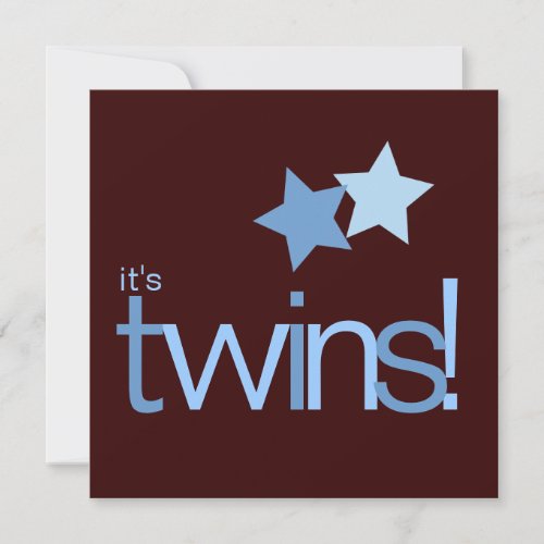 Twin Boys Blue Stars on Brown Baby Shower Invitation