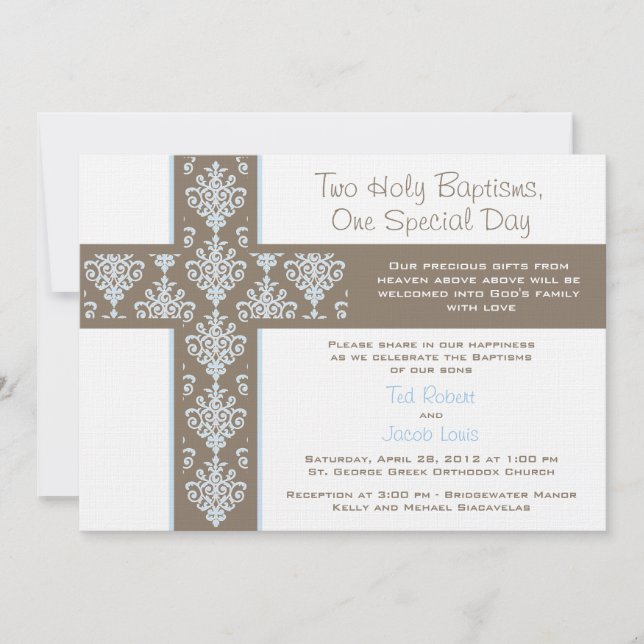 Twin Boys Christening  Invitation (Front)