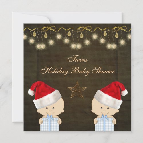 Twin Boys Christmas Baby Shower Invitation