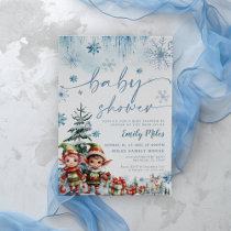 Twin Boys Christmas Elf Baby Shower Invitation