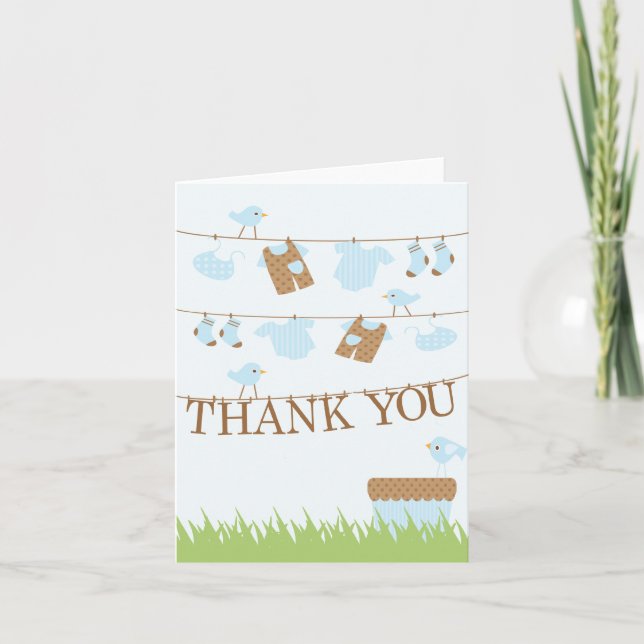 Twin Boys Clothesline Thank You Note Card (Front)
