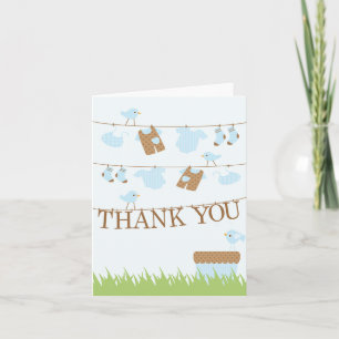Twin Boys Clothesline Thank You Note Card