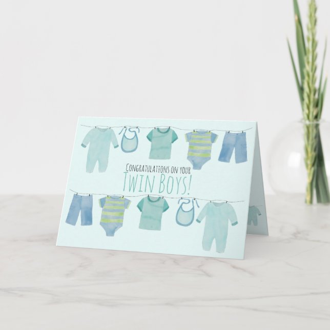 Twin Boys Congratulations Card (Front)