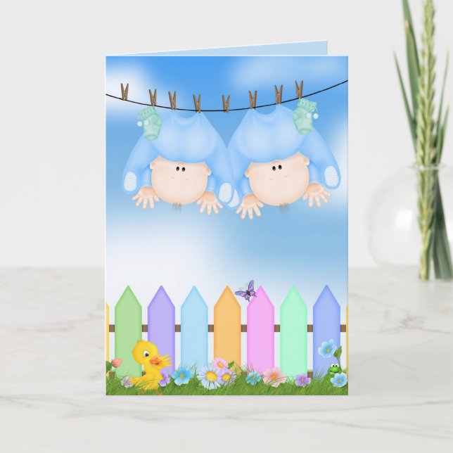 Twin Boys Congratulations Card (Front)