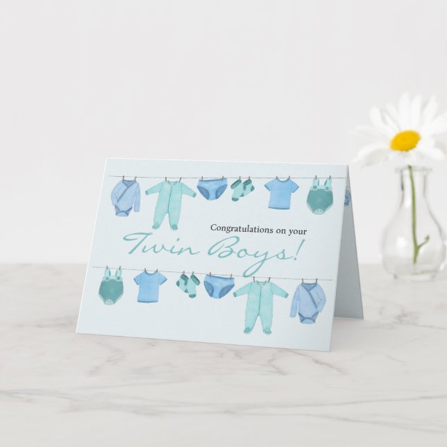 Twin Boys Congratulations Card (Small Plant)