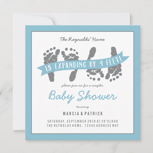 Twin Boys Couples Shower Blue and Gray Baby Shower Invitation (Front)