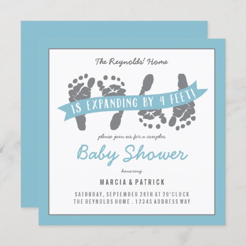 Twin Boys Couples Shower Blue and Gray Baby Shower Invitation