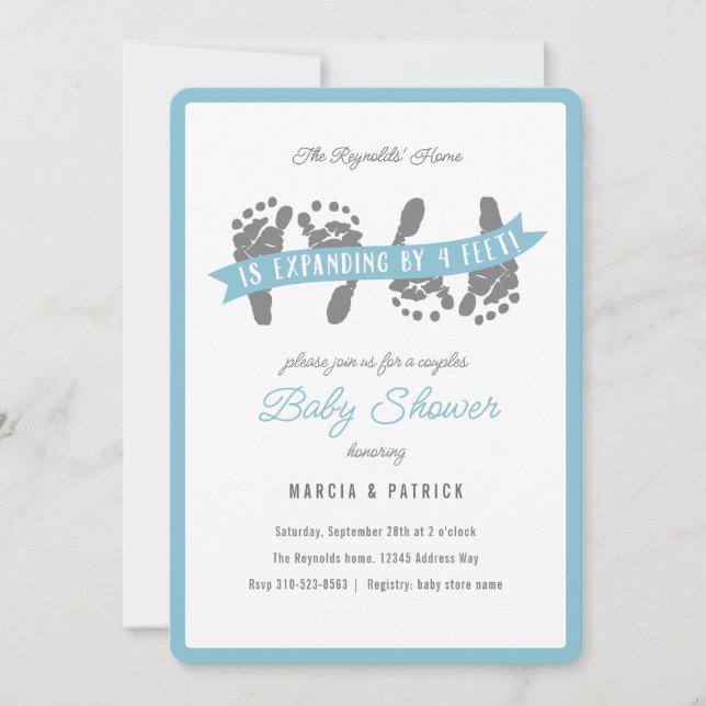 Twin Boys Couples Shower Blue and Gray Baby Shower Invitation (Front)