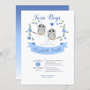 Twin Boys Cute owls baby shower Invitation