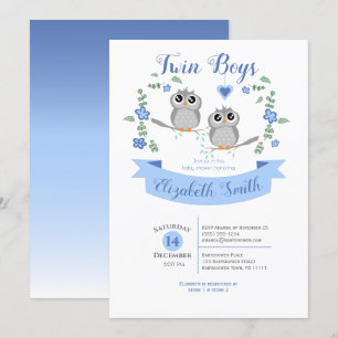 Twin Boys Cute owls babyshower Invitation