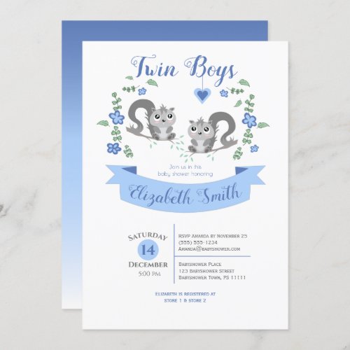Twin Boys Cute squirrels baby shower Invitation