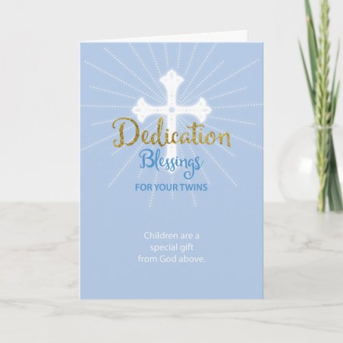 Twin Boys Dedication Blessing Blue and Gold Card