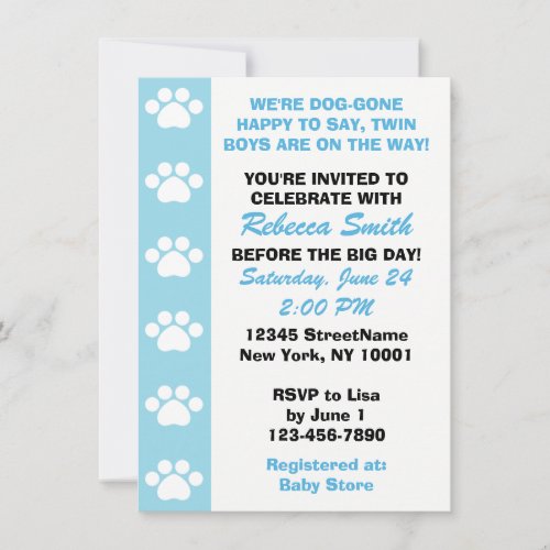 Twin Boys _ Dog Themed Baby Shower Invitations