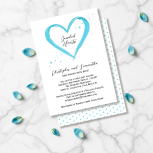 Twin Boys Elegant Modern Blue Heart Baby Shower Invitation