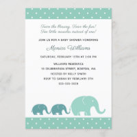 Twin Boys Elephant Baby Shower Invitations - Blue