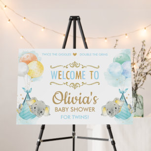Twin Boys Elephant Balloons Baby Shower Welcome Foam Board