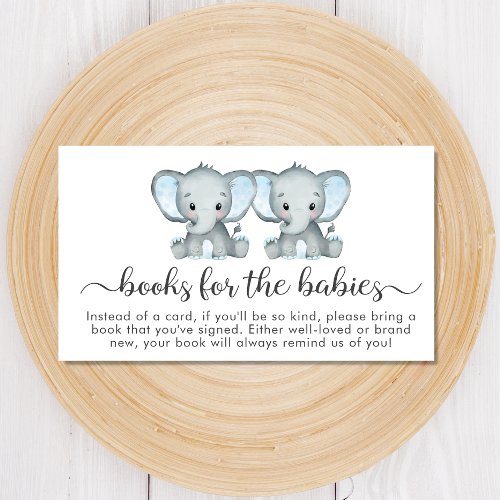 Twin Boys Elephant Books For Baby Shower Enclosure Card